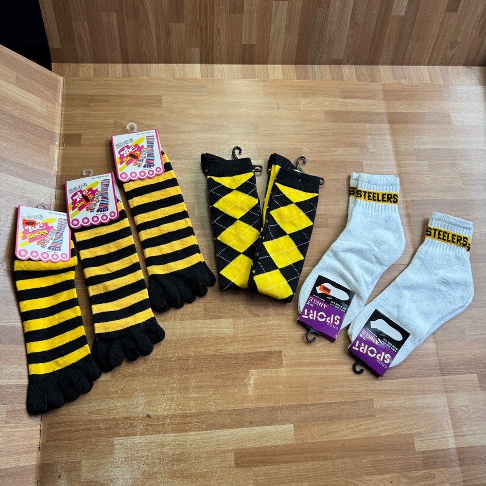 Black and gold sock bundle, ankle socks , knee socks, tie socks , striped